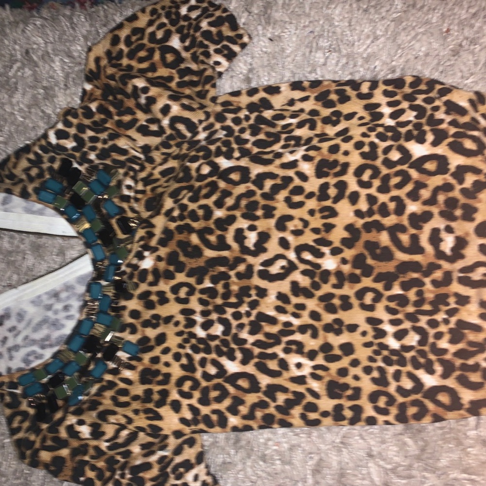 Adrienne Vittadini cheetah print top with jewels